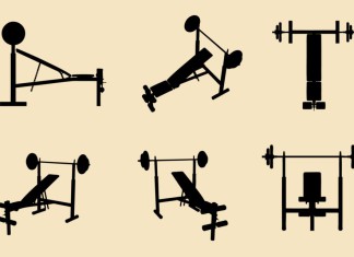 Mehrere Hantelbänke als Clipart auf leicht gelben Hintergrund