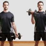 Sportler trainiert mit Kurzhanteln Biceps-Curls