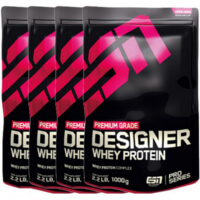 Zu sehen sind 4 Packungen vom ESN Designer Whey Protein